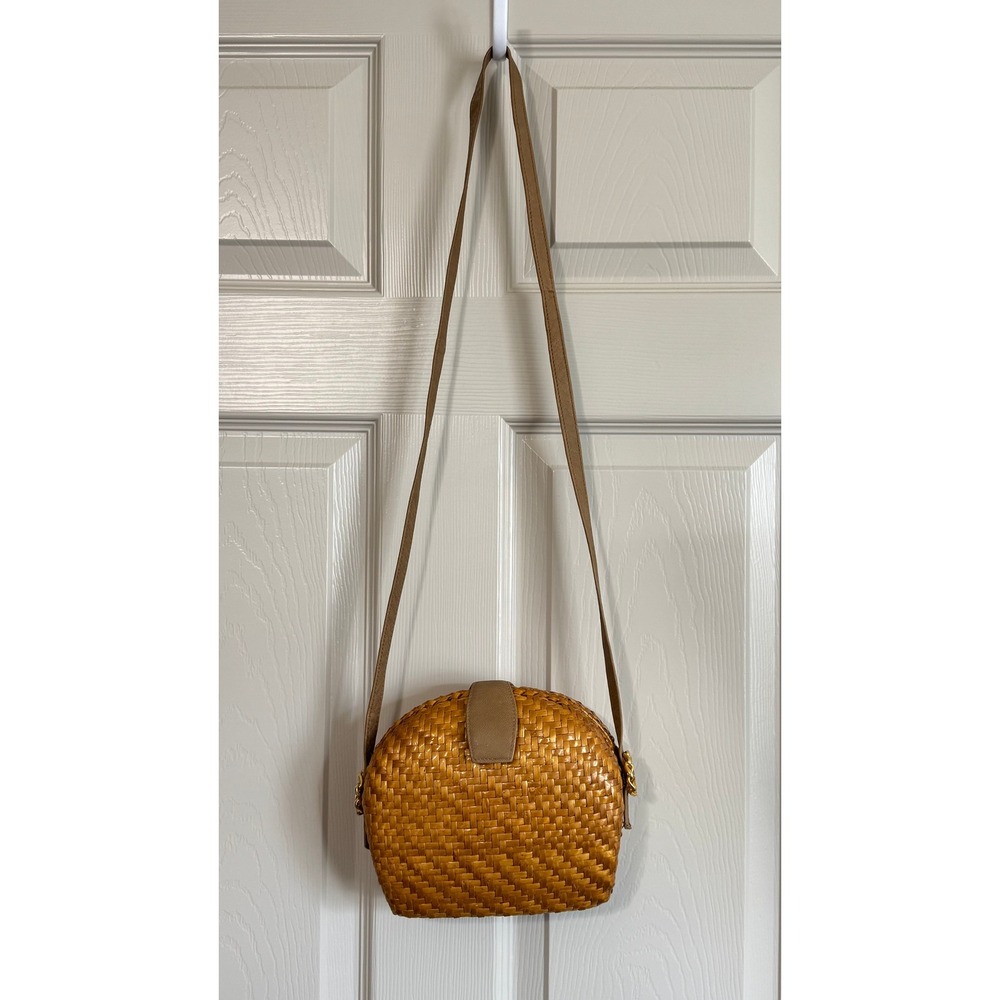 Rodo Vintage Woven Wicker Crossbody Bag Honey Brown Made in Italy Gold Hardware
